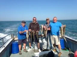 Anglers holding up several Codling